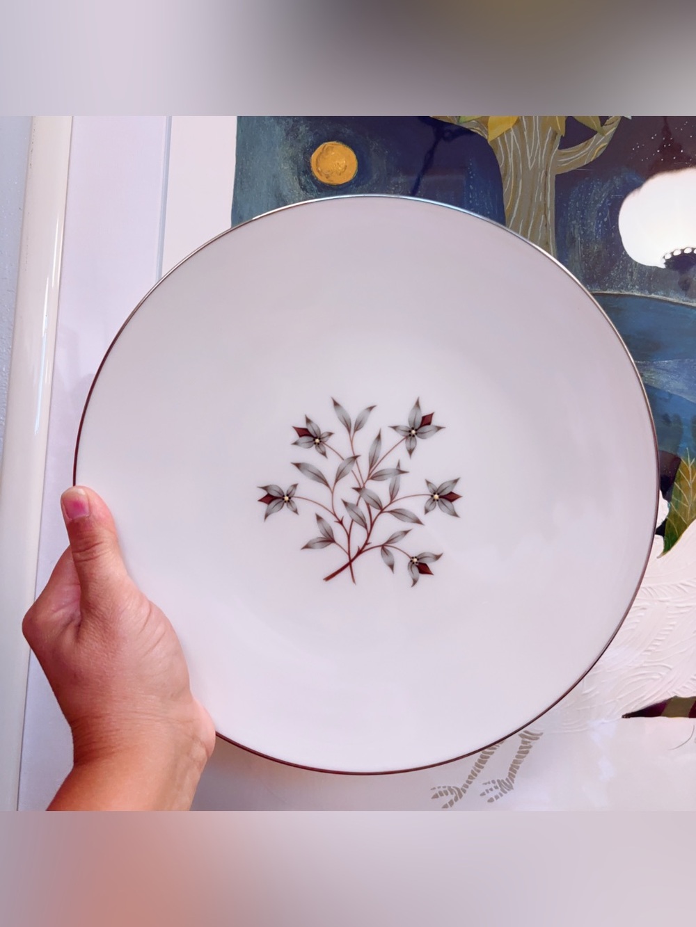 Lenox Princess Floral Dinner Plate Gray & Tan Botanical Floral Center, Platinum